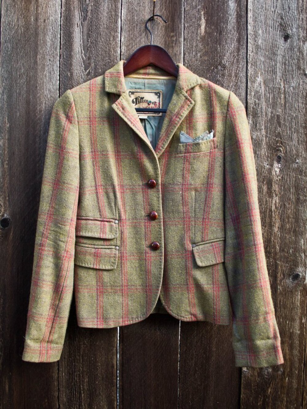 Vtg Fillmore Studio California Blazer - Small-  Olive Green and Red Checked